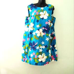 Vintage Sample Shop Waikiki Hawaiian Dress 1970s Size Large Turquoise Tropical